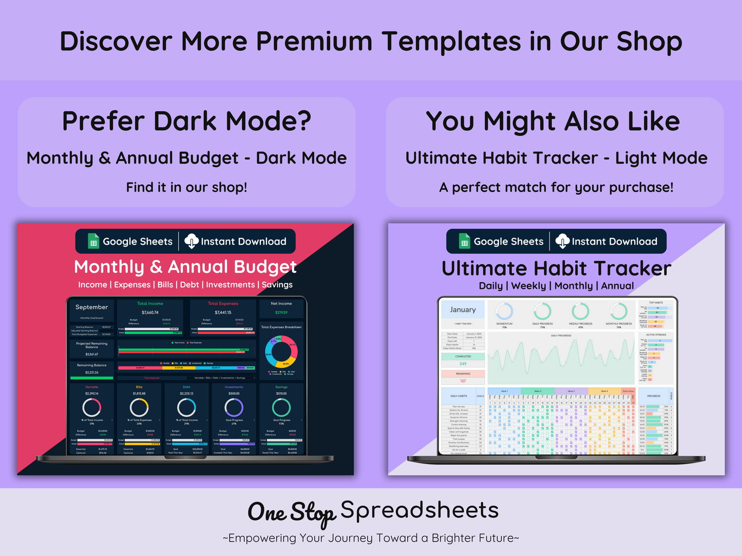 Google Sheets Monthly and Annual Budget - Light Mode