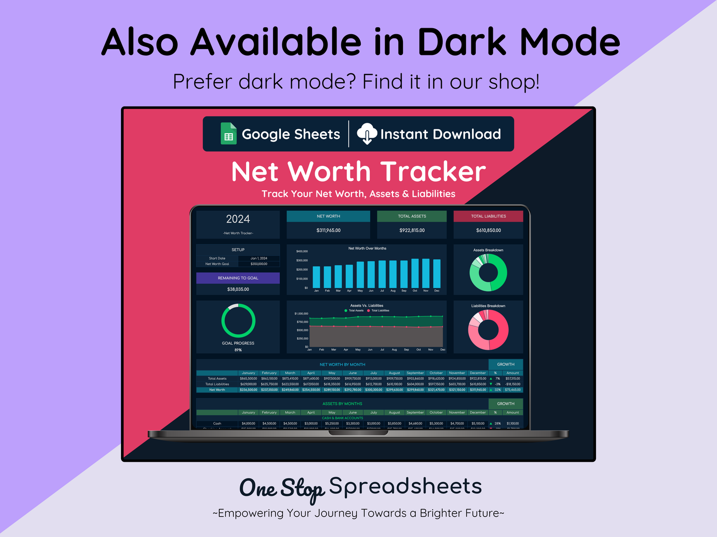 Google Sheets Net Worth Tracker - Light Mode