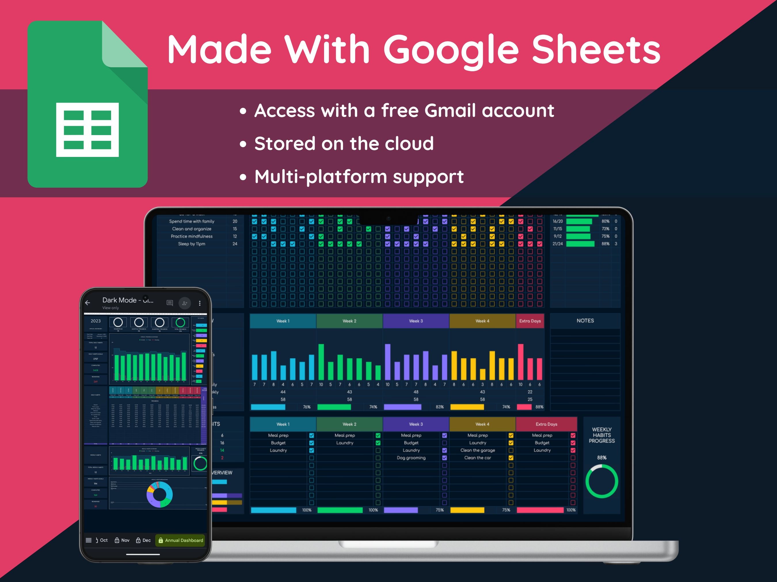 Google Sheets Ultimate Habit Tracker Dark Mode OneStopSpreadsheets