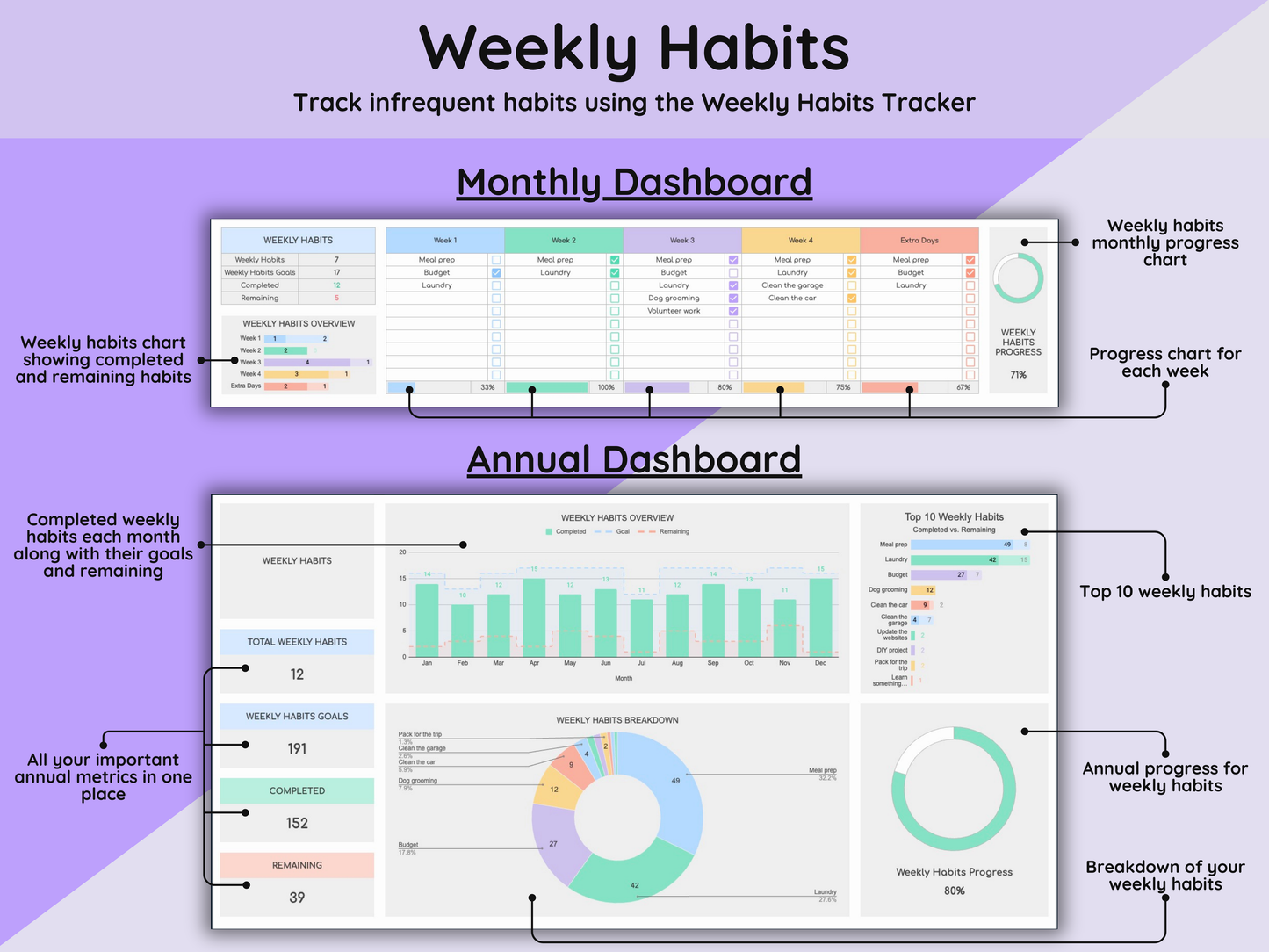 Google Sheets Ultimate Habit Tracker - Light Mode