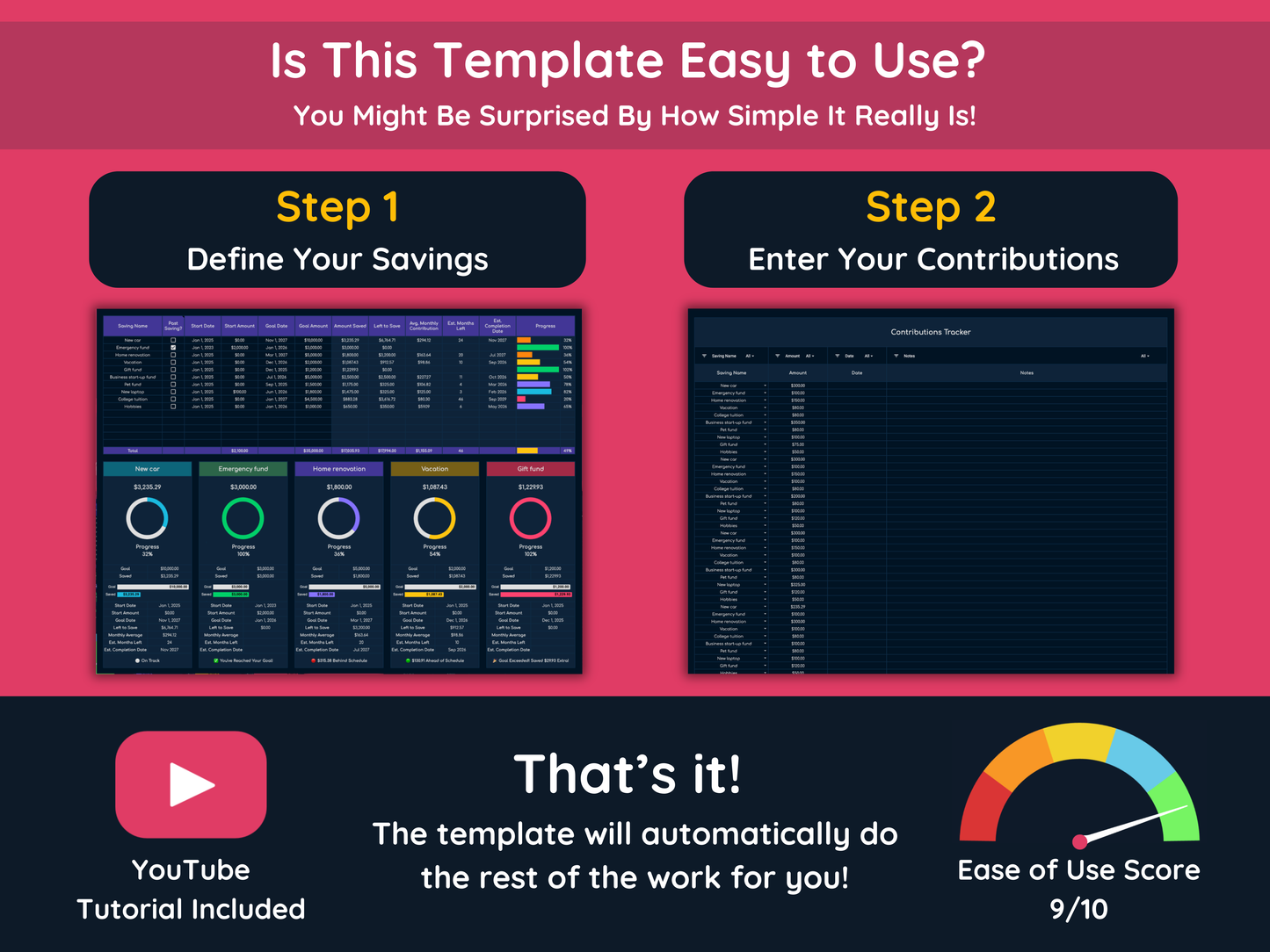 Google Sheets Savings Tracker - Dark Mode