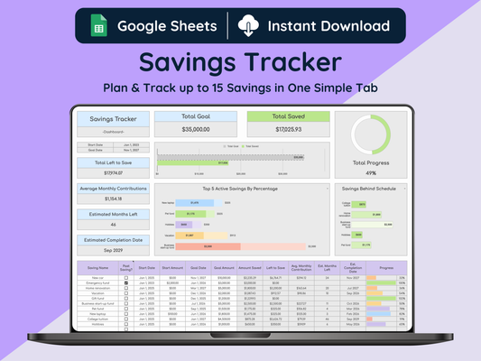 Google Sheets Savings Tracker - Light Mode