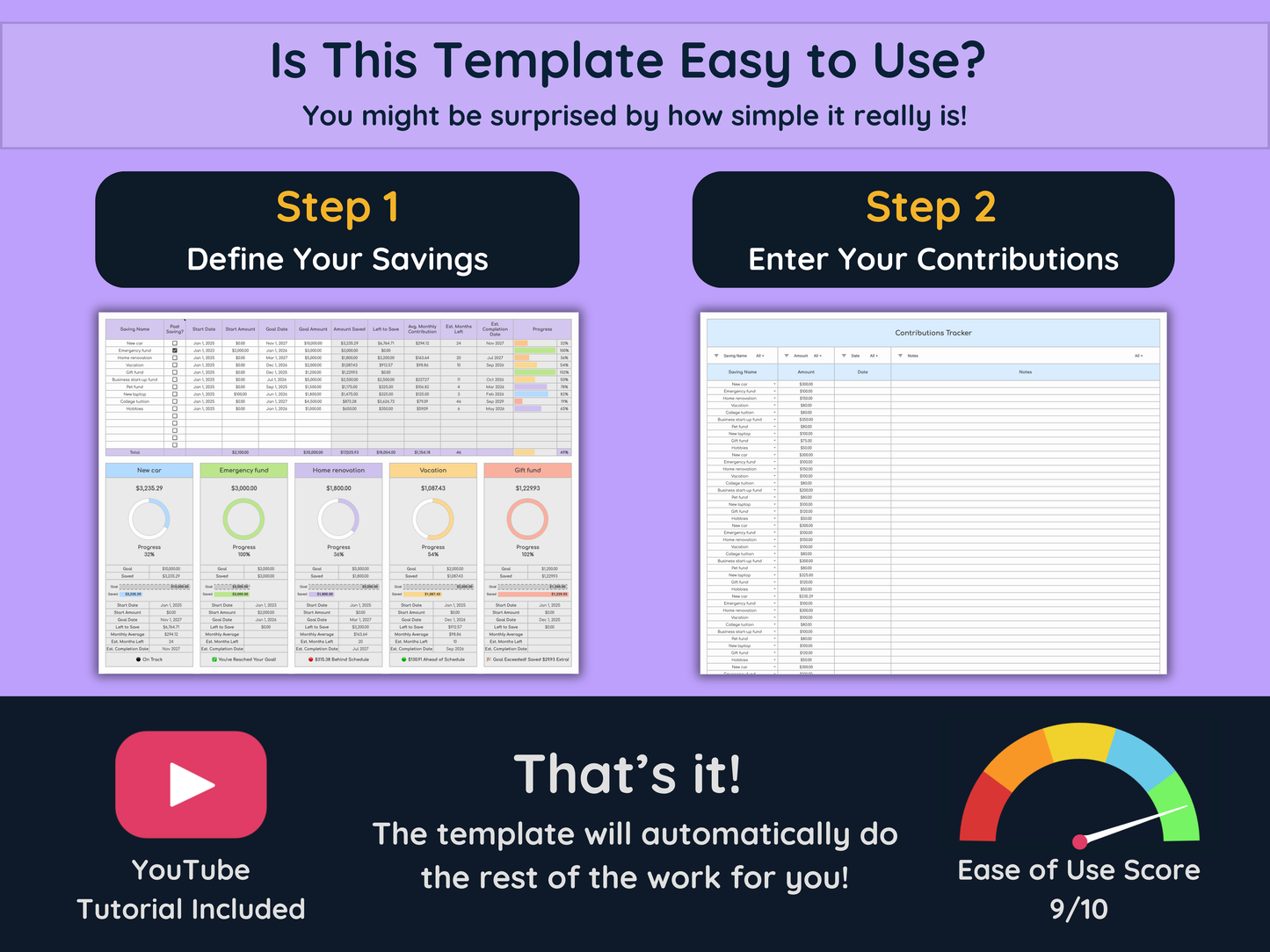 Google Sheets Savings Tracker - Light Mode